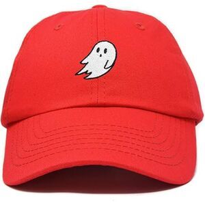 Unisex Red 100% Cotton Ghost Embroidered Adjustable Buckle Classic Baseball Cap